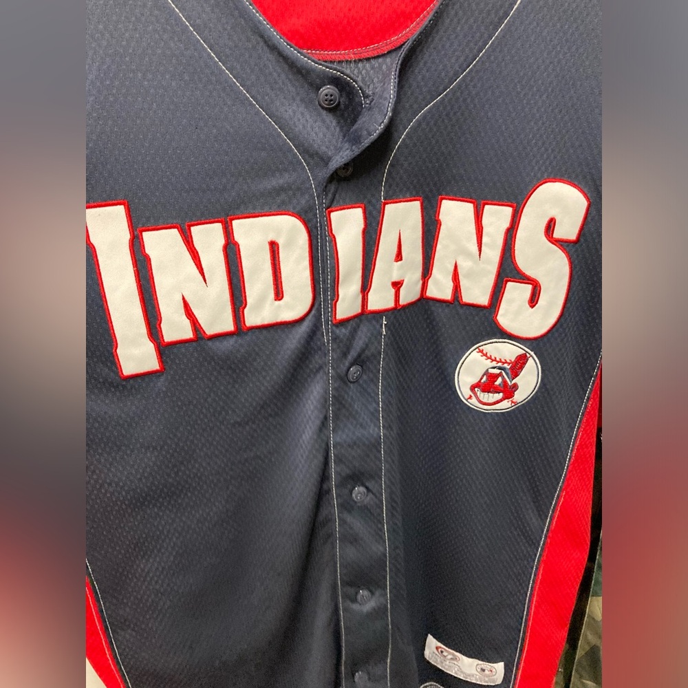 Cleveland Indians baseball button up jersey, sz L, old chief wahoo logo, TrueFan - Picture 3 of 8